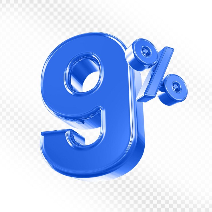 PSD 9 por ciento de descuento en azul 3d