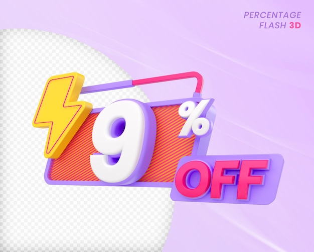 9 por ciento de descuento con elemento flash 3D Render Premium PSD