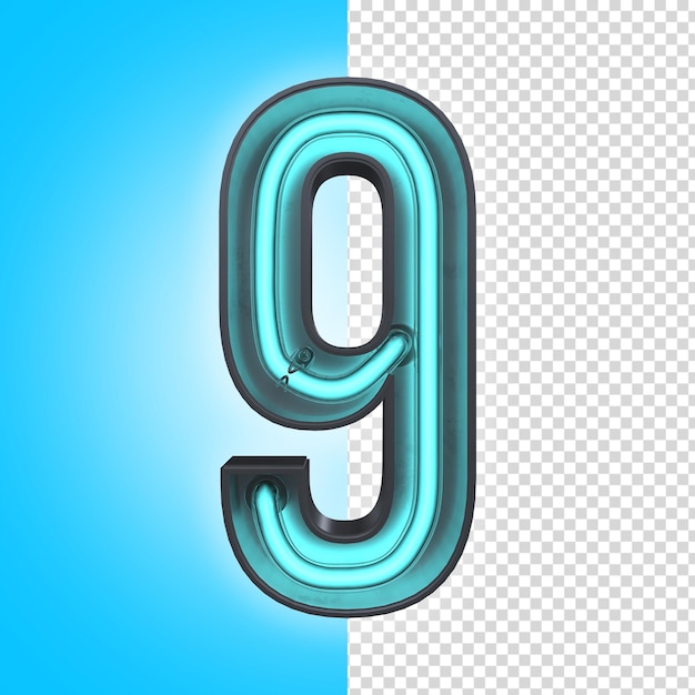 9 Nove numeri al neon 3D