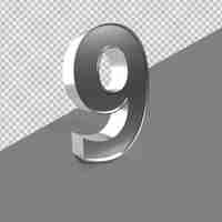 PSD 9 number 3d render silver style