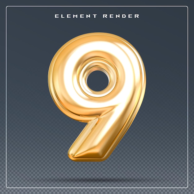 9 numeri oro 3d rendering