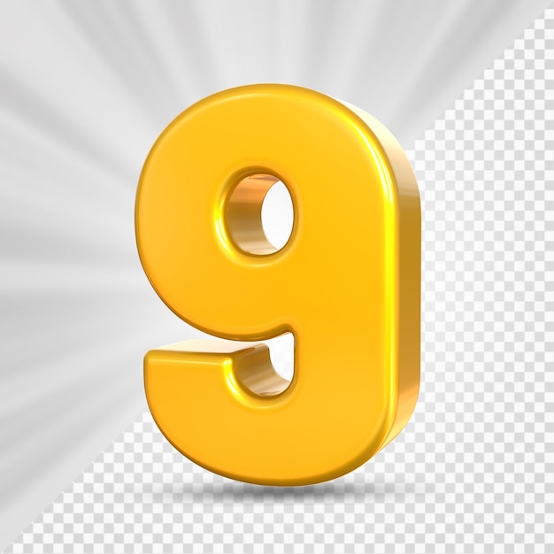 9 Renderizado en 3D del número dorado