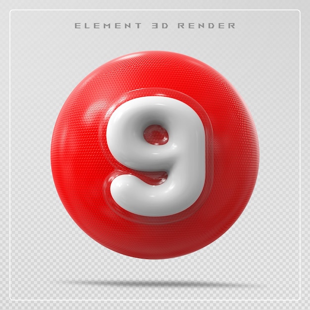 9 Zahlen rot 3D-Rendering