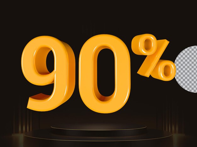 El 90 por ciento de descuento en oro aislado ilustración de renderizado 3D