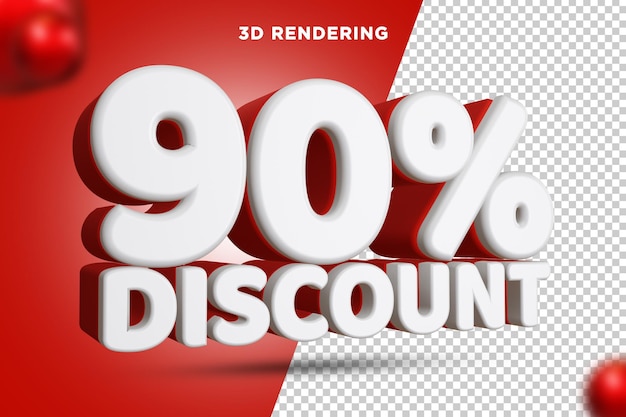 90 por ciento de descuento representación 3d composición de texto fondo alfa psd