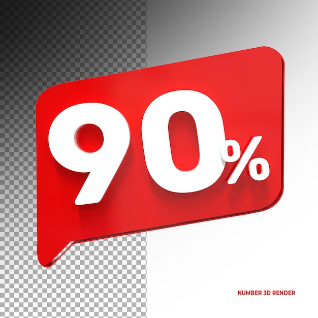 90 por ciento de descuento en el símbolo de venta 3d hecho de una representación 3d roja realista