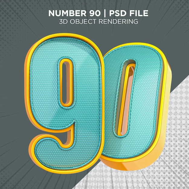 90 neunzig Textnummer 3D-Rendering isoliert