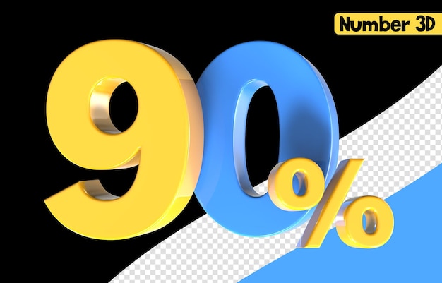 90 Numero giallo con rendering 3d blu
