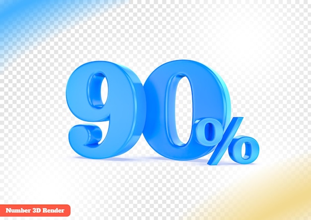 90 Prozent blaue Zahl 3D-Rendering
