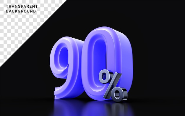 90-Prozent-Rabatt-Symbol mit sehr peri-Farbe auf dunklem Hintergrund 3D-Illustration Mega-Sale-Angebot