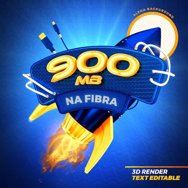 900 mb no foguete de velocidade de internet de fibra renderização 3D