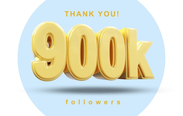 900 mil seguidores en redes sociales diseño de oro renderizado en 3D