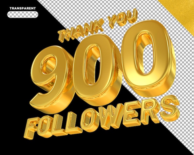 900 seguidores con números dorados 3d render