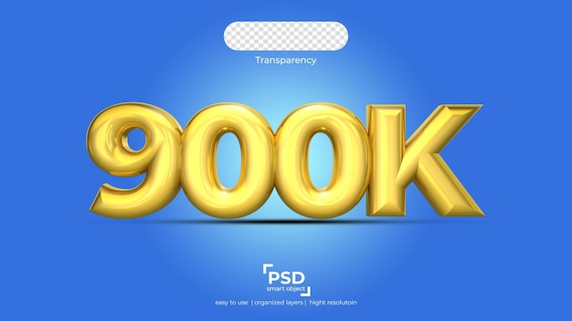 PSD 900k color dorado mejor representación 3d en fondo de transparencia