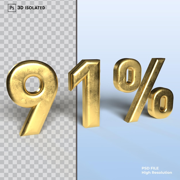 91 número de descuento Porcentaje 3d renderizado aislado sobre fondo transparente PSD