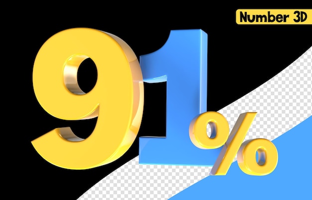 91 numero giallo con rendering 3d blu