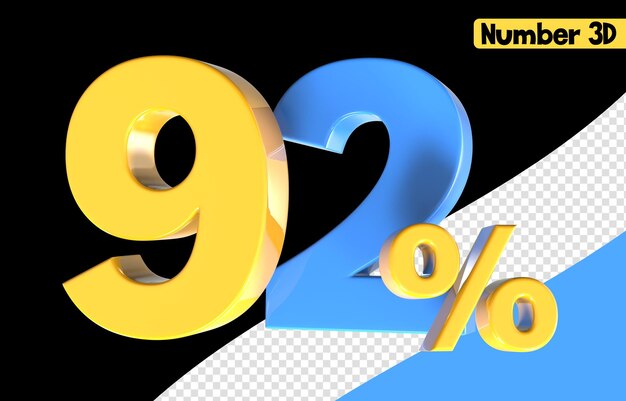 92 Numero giallo con rendering 3d blu