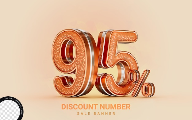 95 por ciento de descuento venta banner efecto dorado 3d render concepto para compras marketing oferta de devolución de efectivo