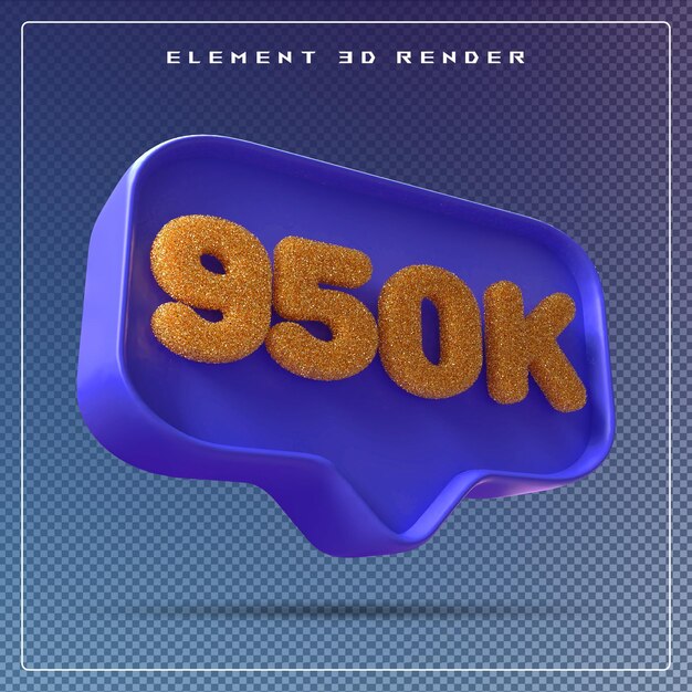 PSD 950k seguidores número azul suscribirse icono 3d