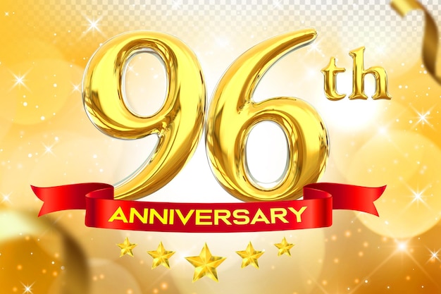 PSD 96e anniversaire de la bannière d'or en 3d