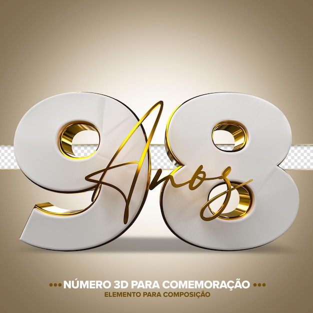 98 ans de commémoration numéro 3d blanc et or