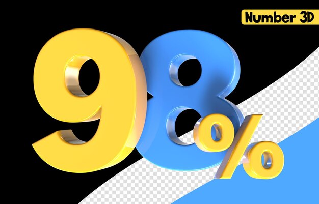 98 Numero giallo con rendering 3d blu