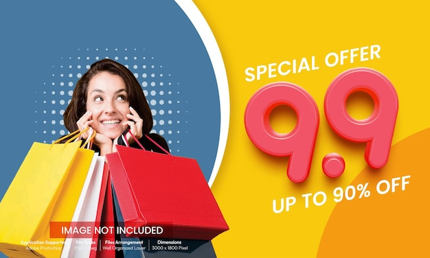 99 modello di banner moderno in vendita con stile carattere 3d