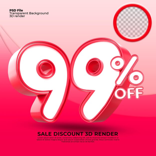 99 Porcentaje Venta 3D Render Color Rojo