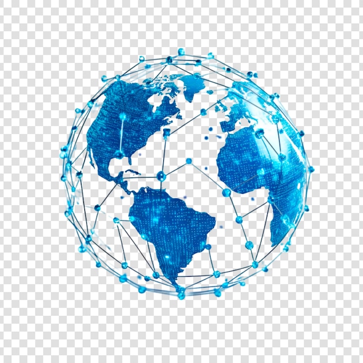 PSD a 3d blue glove representing a global network futuristic style on a transparent background