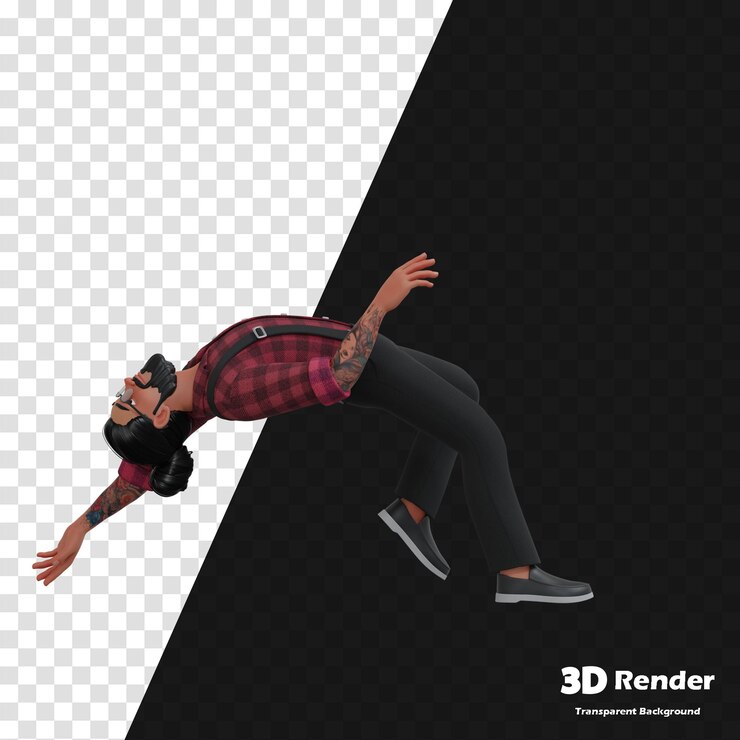 PSD a 3d image of a woman jumping over a black background