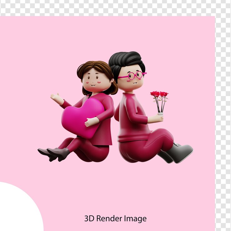 PSD a 3d rendering image of a couple holding hearts