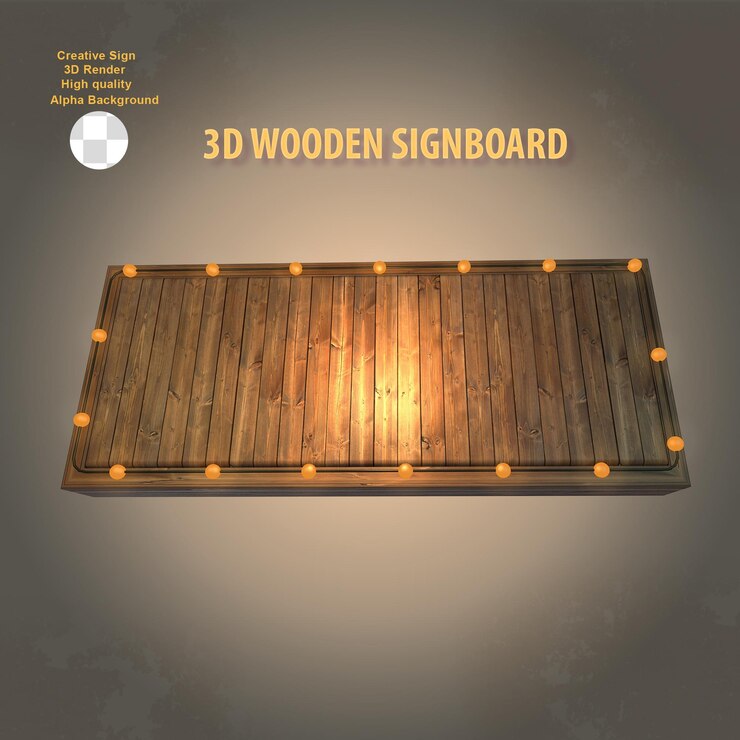 A 3d wooden signboard with lights on it