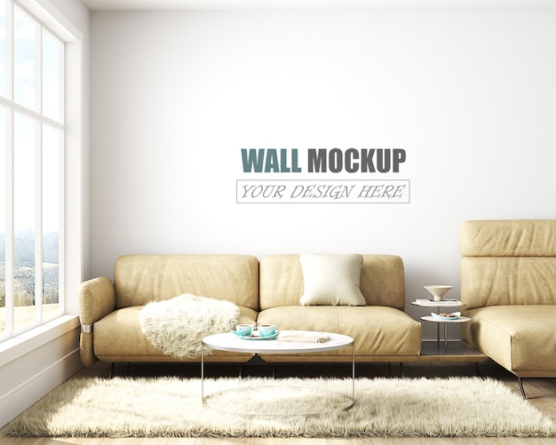 PSD a acolhedora sala de estar é projetada em estilo americano wall mockup