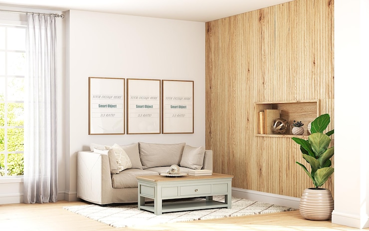 PSD a aconchegante sala de estar é projetada em estilo americano.