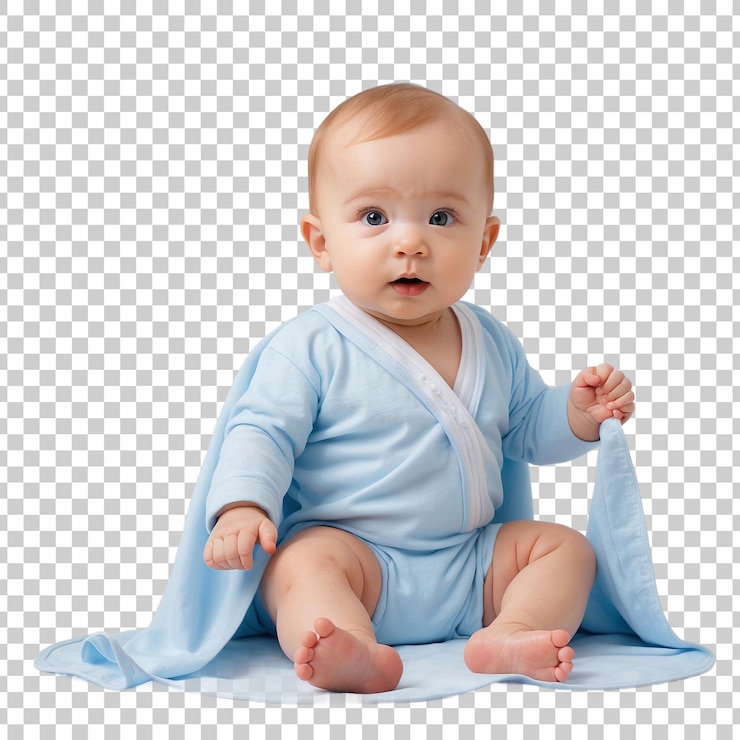 PSD a baby is sitting on a blue mat with a blue cloth
