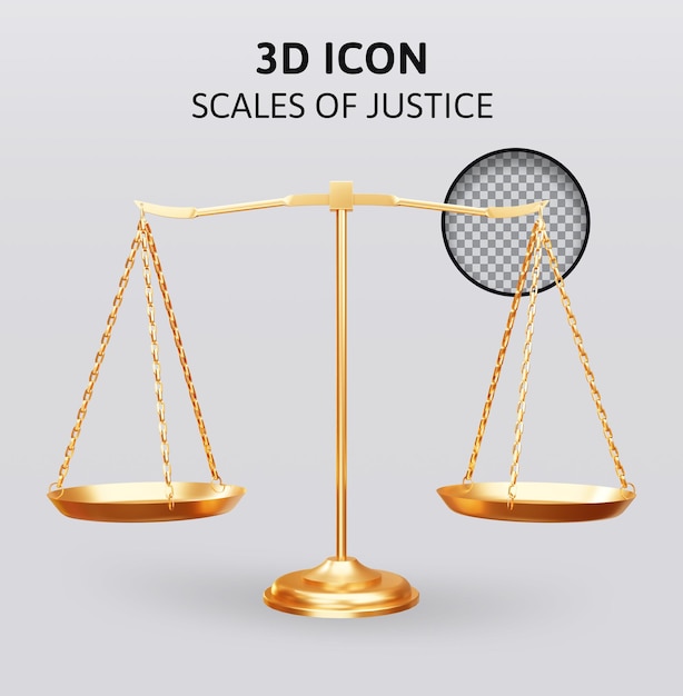 PSD a balança da ilustração de renderização 3d da justiça