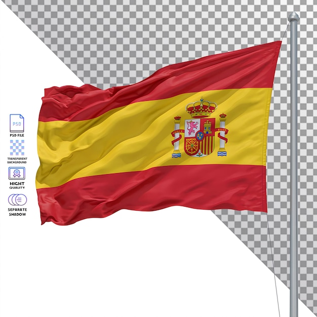 A bandeira nacional da Espanha a agitar-se no vento