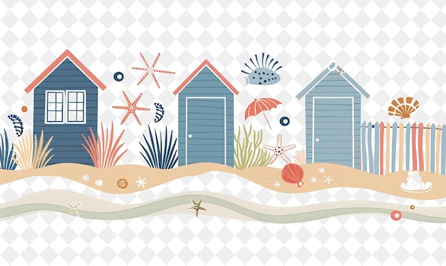 a beach scene with beach houses and beach scene