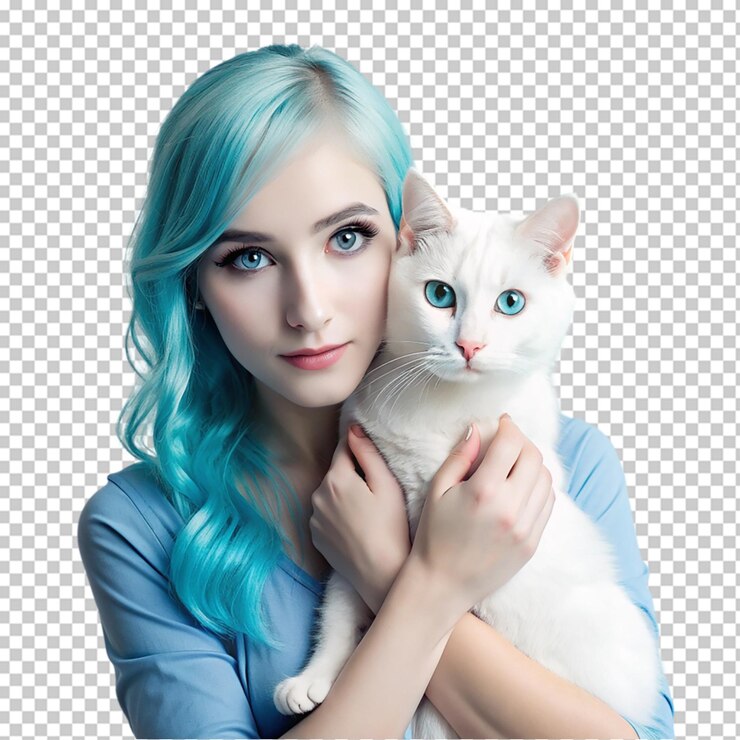 PSD a beautiful girl holding cat celebrating animal day or cat day