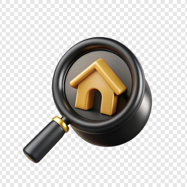 PSD a black and gold magnifying glass with a yellow letter on it