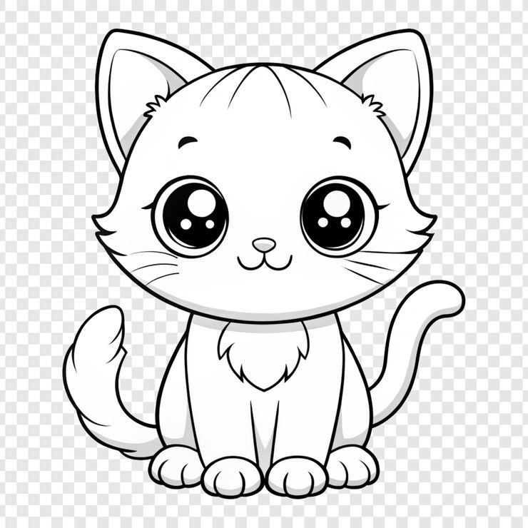 PSD a black and white drawing of a cat with big eyes