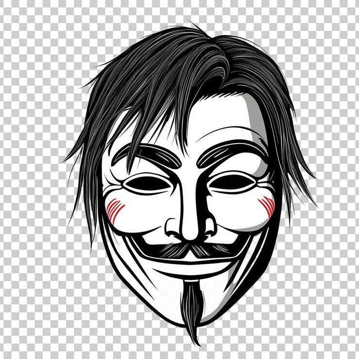 PSD a black and white drawing of a mask with a mustache and a mustache