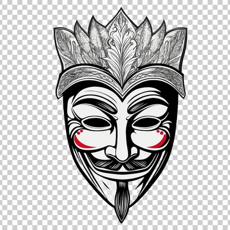 PSD a black and white drawing of a mask with a mustache and a mustache