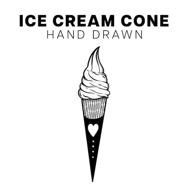 a black and white picture of ice cream cone on a white background