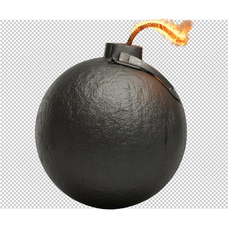 a black bomb with a flame on it and a white background