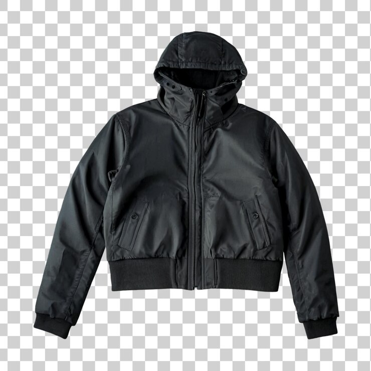 PSD a black jacket with a hood that says quot jacket quot on it