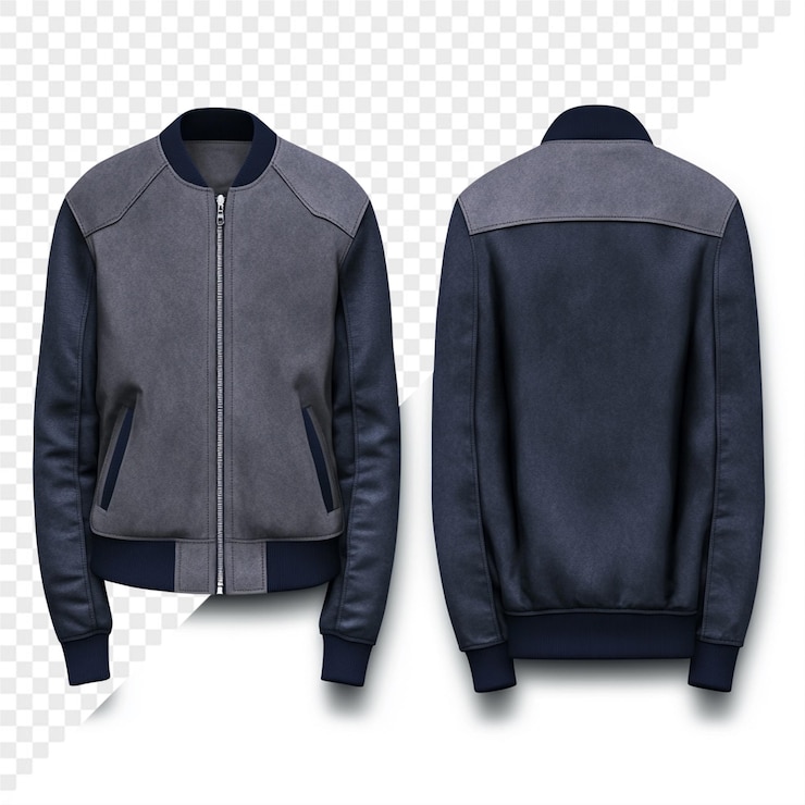 PSD a black leather jacket with a blue zipper