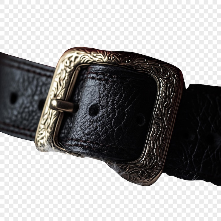PSD a black leather strap with a gold buckle and a black leather band