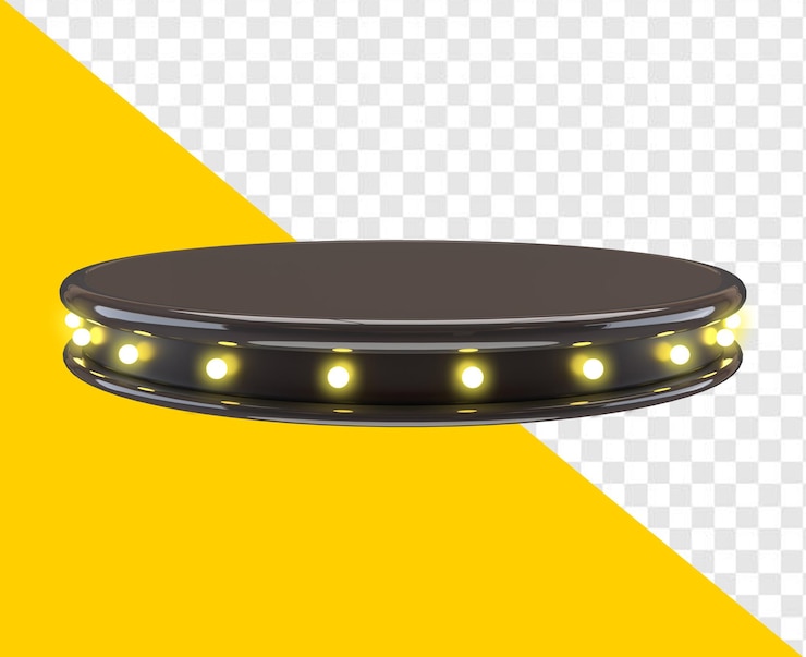 PSD a black tray with lights on it, a yellow and black background, with a yellow background.