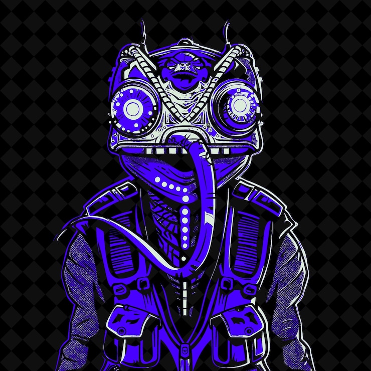 PSD a blue alien with a mask and a black background